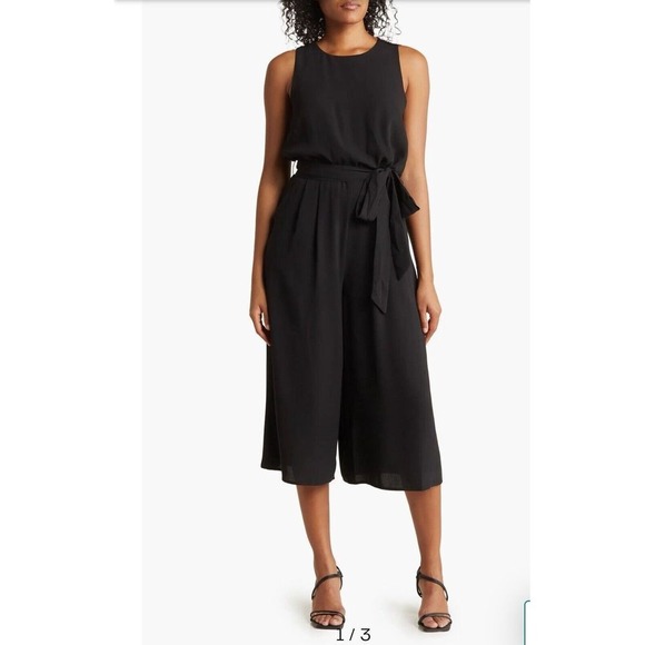 Vince Camuto‎ Moss Crepe Blouson Crop Jumpsuit Black Size 10 NEW WITH TAGS - Picture 1 of 12